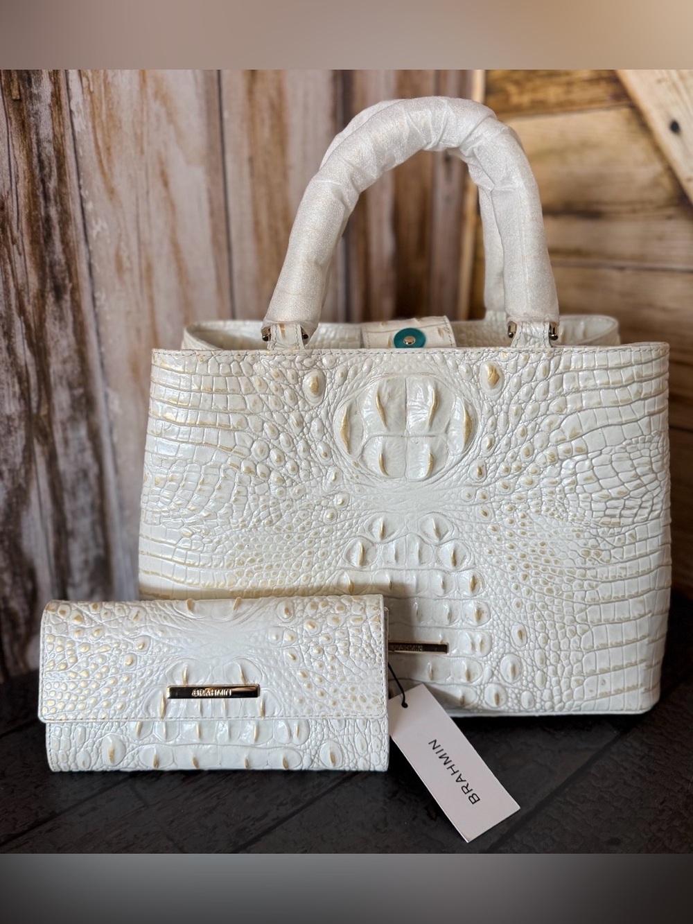 Firm BRAHMIN Small Denise Chantilly Melbourne Leather Tote & Cordelia wallet NWT